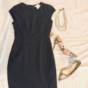 Forever21 Black Sheath Dress with Lace panel XS